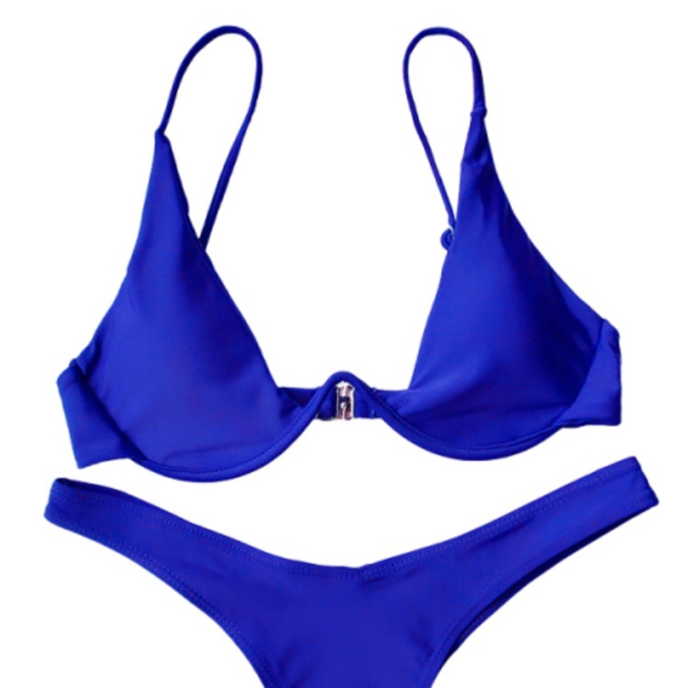 Navy Blue Deep V Plunge Bikini
